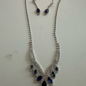 Silver-Tone Blue Crystal Necklace & Earring Set